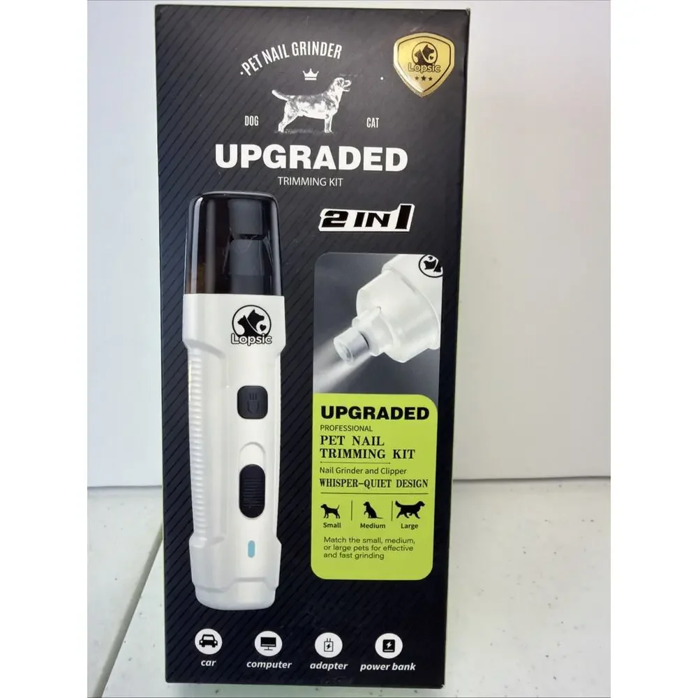 Dog Nail Grinder w/ LED Lights Rechargeable 2-Speed Quiet for Dogs & Cats